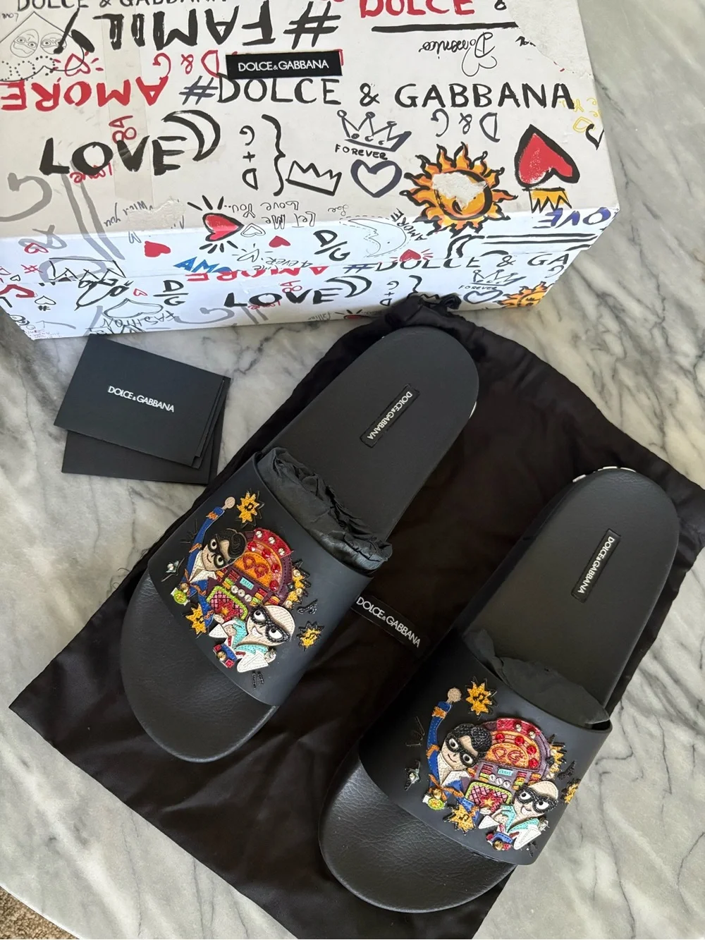NEW Limited Edition Dolce & Gabbana Black Rubber Slide Sandals 46